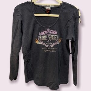 Vintage Biker Design bling long sleeve T-shirt 2006 Biker Week Daytona Sz XLarge